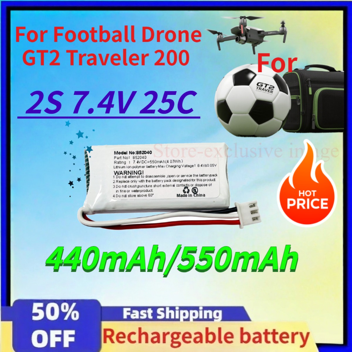 Xiaomi Travel Accessories - 440mAh/550mAh 2S 7.4V 25C リチウムポリマー充電式バッテリー サッカーボールドローン