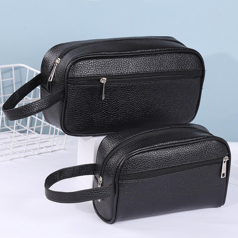 Travel Accessories Toiletries - 男性ビジネストラベルバッグヴィンテージリストレットバッグPUレザートラベルトイレタリーバッグ大容量化粧品オーガナイザー電話収納バッグ