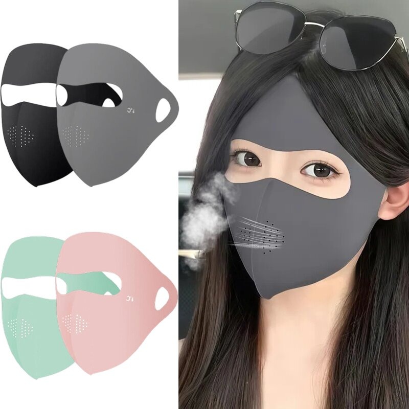 Travel Accessories New - 新しいフルフェイス UV フェイスマスク再利用可能な日焼け止め洗えるソフト通気性アイスシルク日焼け止め屋外マスクアクセサリー