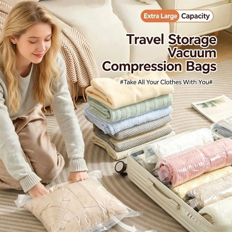 Travel Accessories You Need - ロールアップ式省スペース旅行用収納バッグ、旅行用品圧縮バッグ（衣類用）、ポンプや真空不要