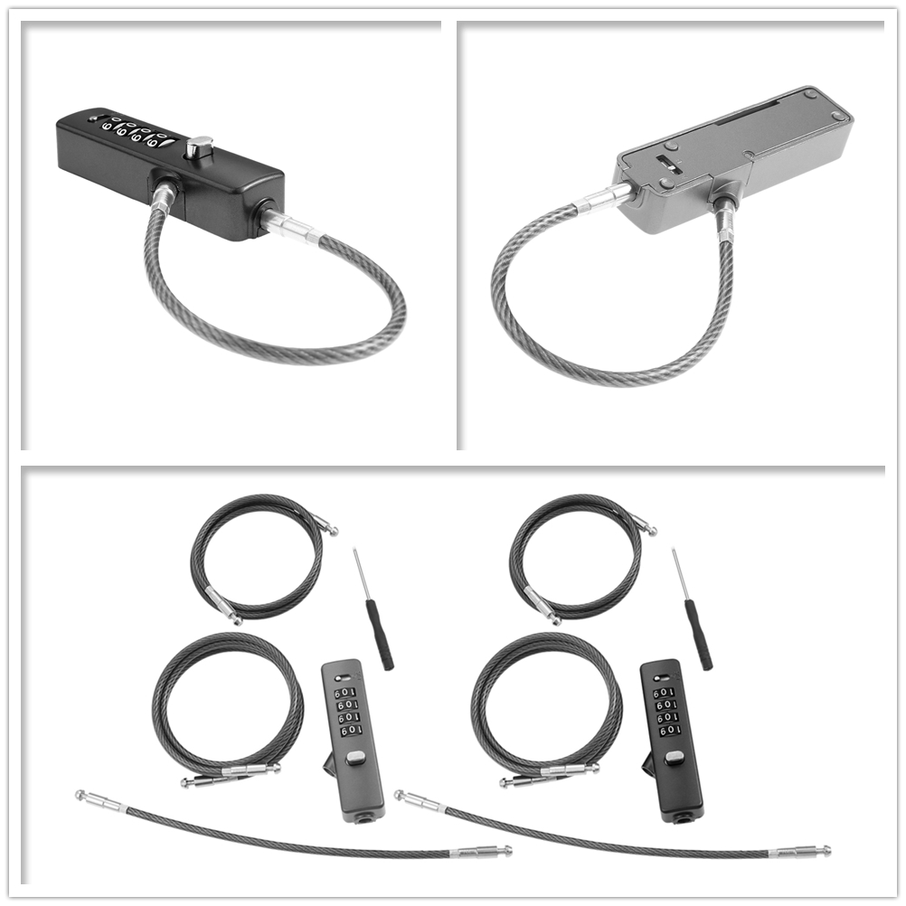 Cable Lock Combination - 1セット4桁ケーブルコンビネーションロック、3本のスチールケーブル付き、30/60/120cm調整可能、スキー、自転車、ヘルメット、ロッカー、キャビネットドア、携帯用