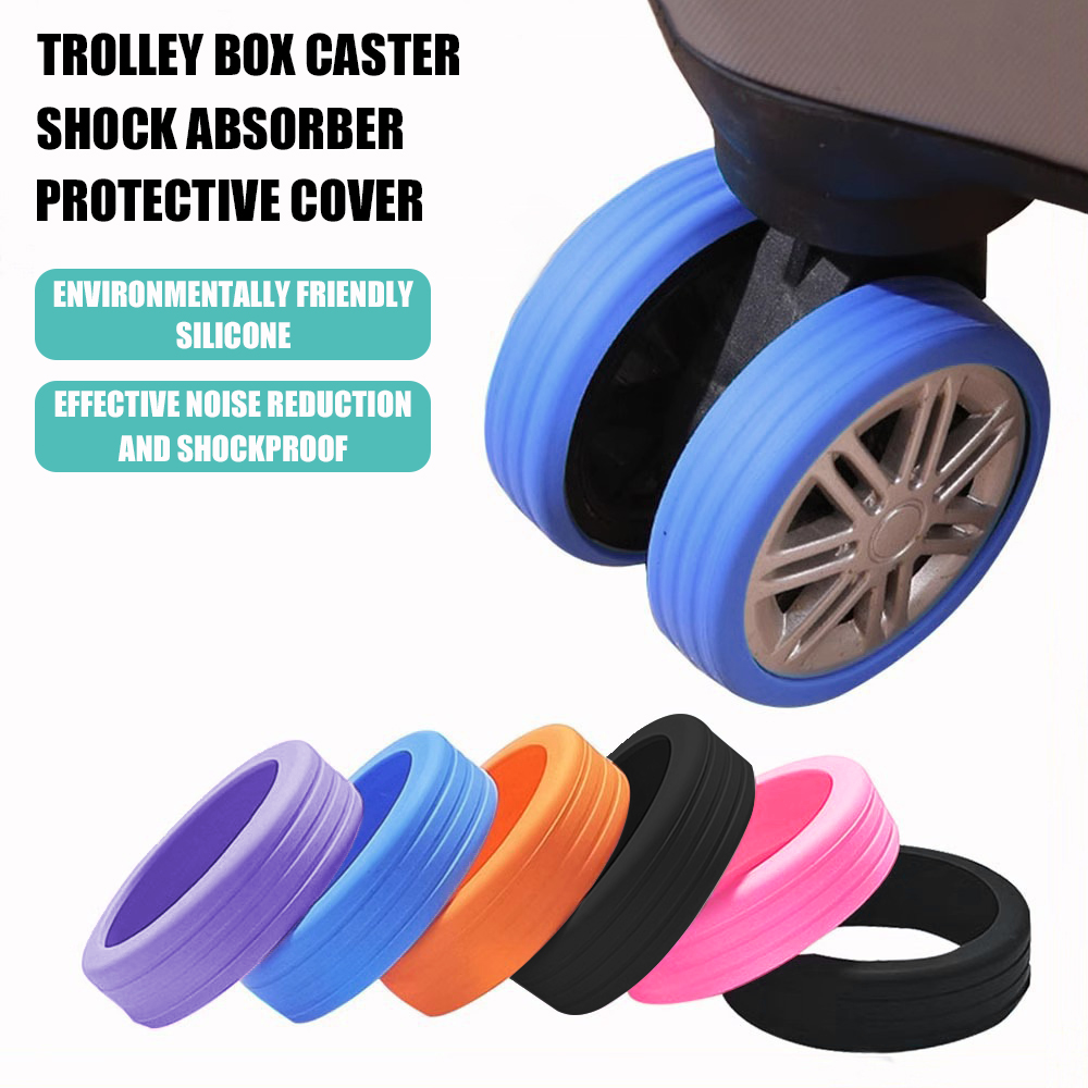 Travel Accessories You Need - 8 個の荷物キャスターシリコン保護カバースーツケースホイールノイズ低減衝撃吸収リングトロリーケースホイールスリーブ新