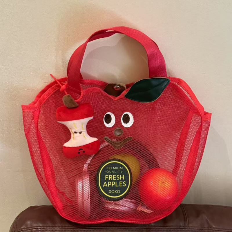 Travel Accessories Toiletries - かわいいアップルメッシュハンドバッグニッチフルーツ型ショルダーバッグ軽量で持ち運び可能な旅行用トイレタリー収納バッグファッションビーチバッグ