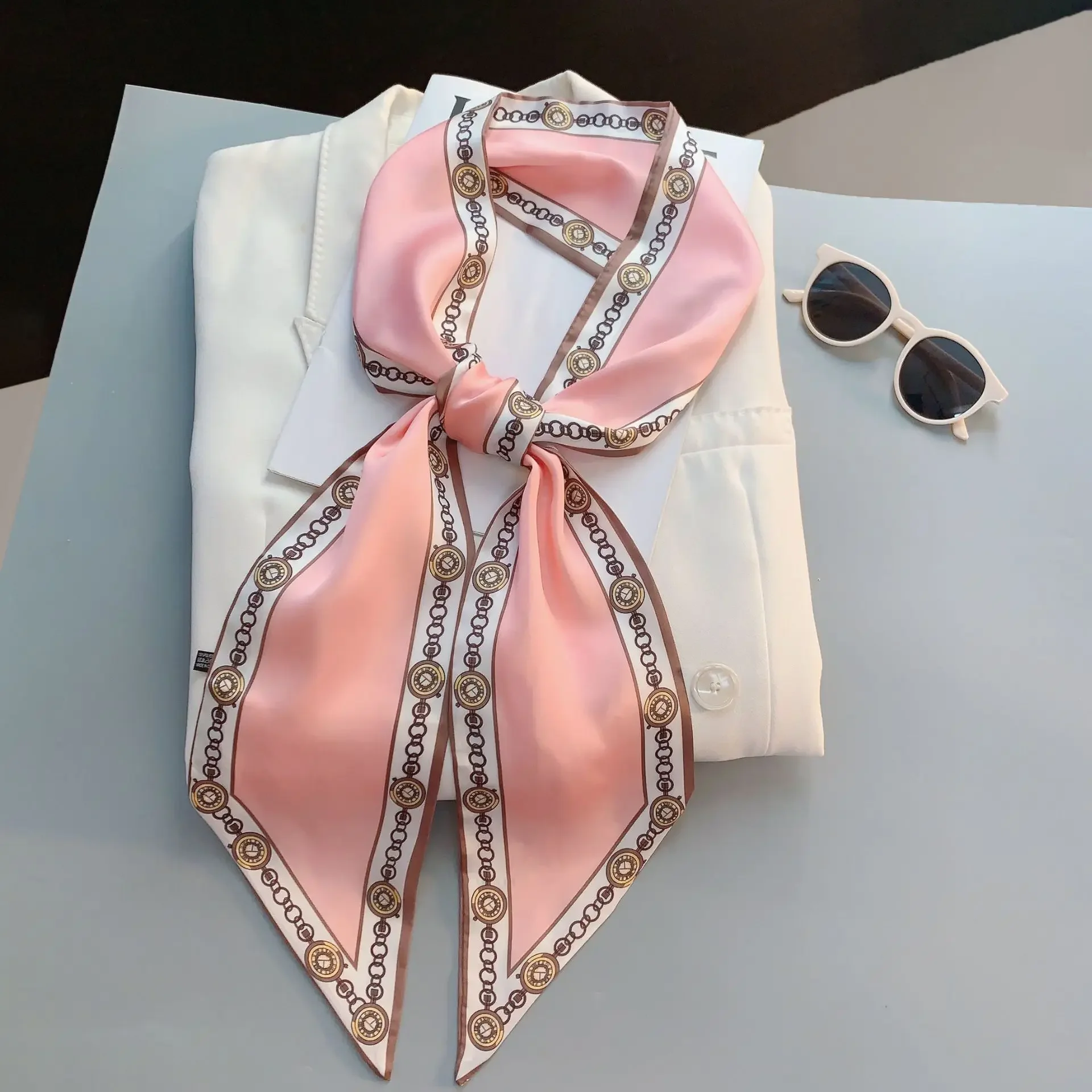 デザインプリントスキニースカーフ格子柄馬毛ヘアバンドスカーフ - Travel Accessories Luxury Brands のレビューと価格
