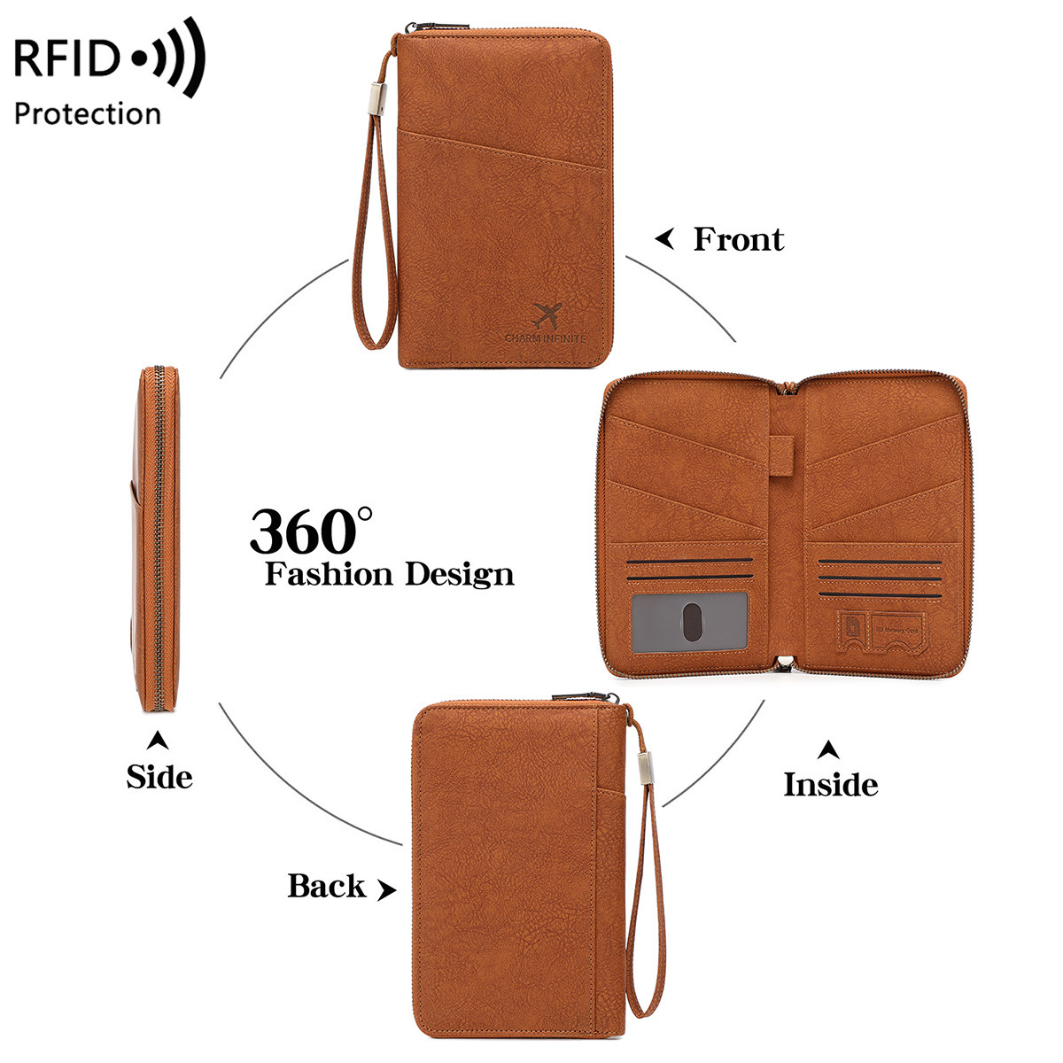 多機能RFIDブロッキングパスポートウォレット、ジッパー付き - Travel Accessories Best のレビューと価格