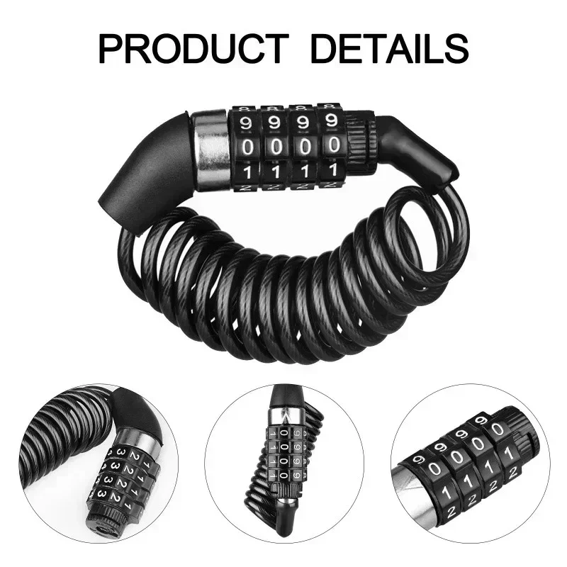 オートバイ自転車盗難防止チェーン 4 桁パスワードコンビネー - Cable Lock Combination のレビューと価格