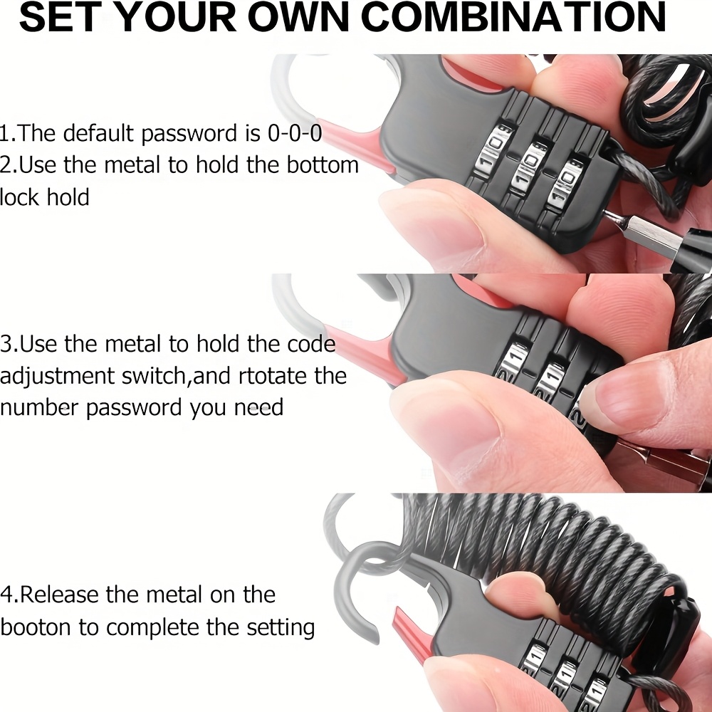 3桁コンビネーション南京錠、格納式ケーブル付き盗難防止パスワ - Cable Lock Combination のレビューと価格