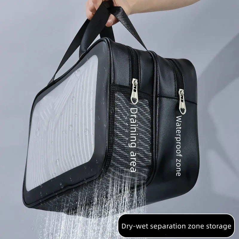 乾湿分離ダブル透明 PU 化粧バッグポータブル洗濯バッグ化粧 - Toiletry Bag Tsa のレビューと価格